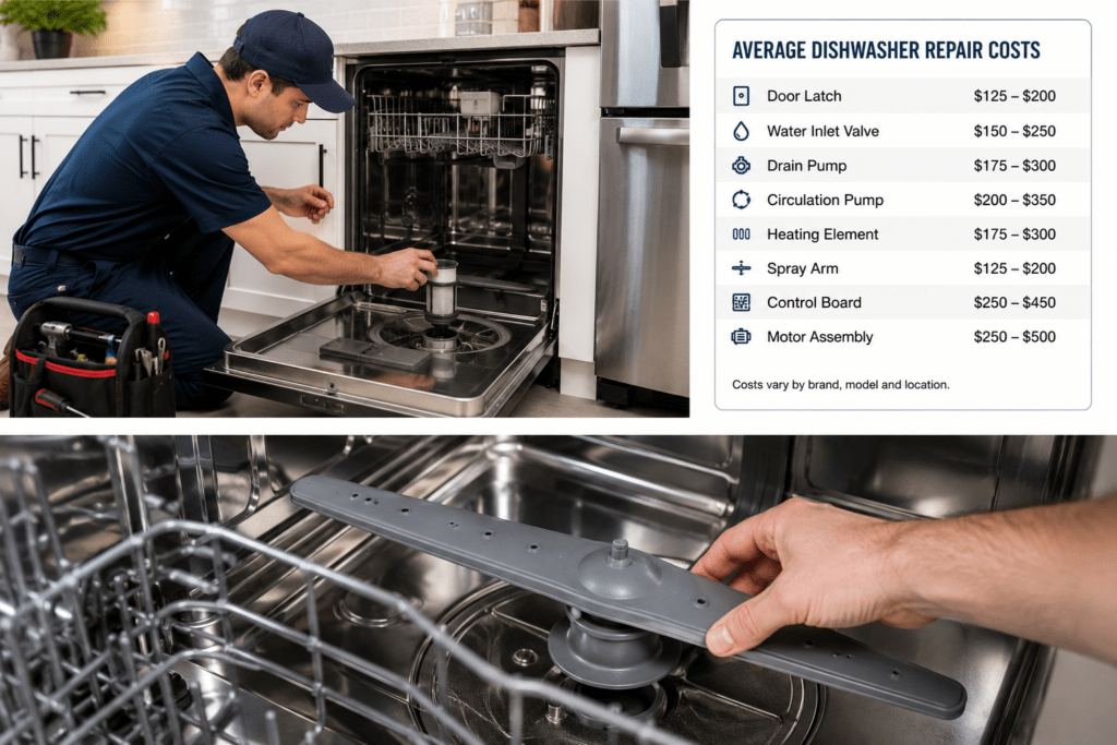 Dishwasher repairman and estimated costs