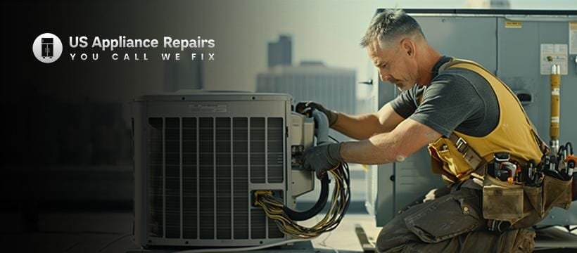 appliance repairman working on a HVAC unit